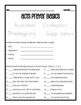 Make handwriting practice worksheets for children learning to write the alphabet. ACTS Prayer Format: Worksheets, Activity, and Project by Catholic Kids