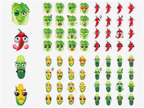 Set Of Vegetables Emoji Emoticon Expression Cornhot Pepperbeijing