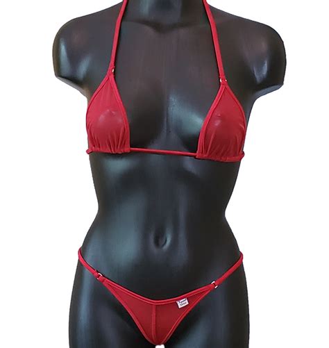 Xposed Skinz Bikinis X105 Sexy Sheer Mesh Thong Triangle Back Red