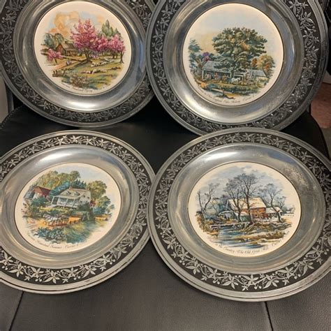 Currier And Ives Art 4 Vintage Currier And Ives Decorative Plates