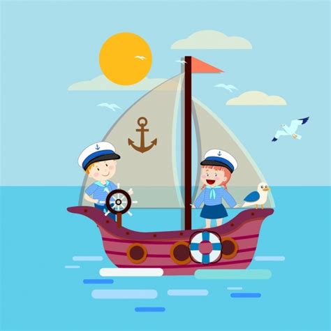 Sailor Background Children Ship Icons Colored Cartoon Design Free