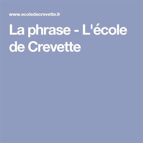 La Phrase L Ecole De Crevette Ecole De Crevette Phrase Ecole