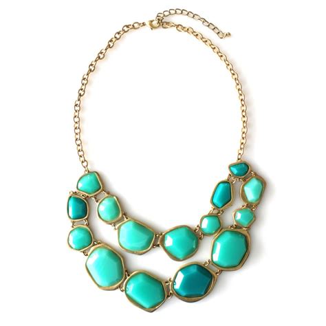 Seafoam And Turquoise Geo Stone Fragment Double Row Statement Necklace