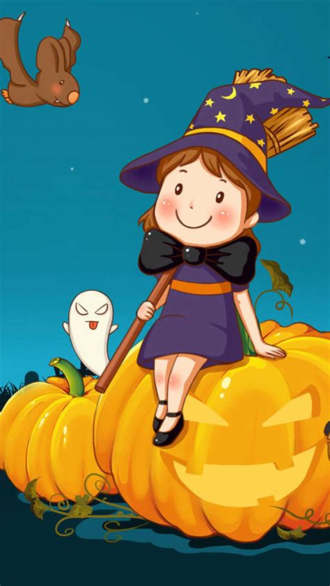 download beautiful halloween cartoon girl wallpaper