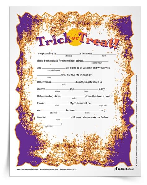 Halloween Mad Libs Printable Activity 35 Download Sadlier School