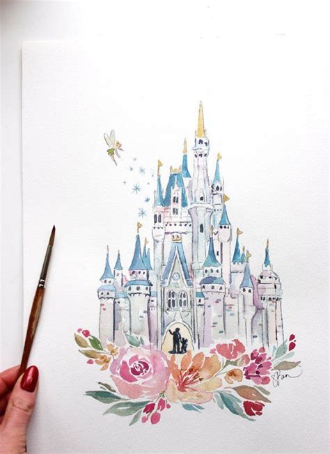 Disneyworld Castle Watercolor Print Disney Castle Princess Castle