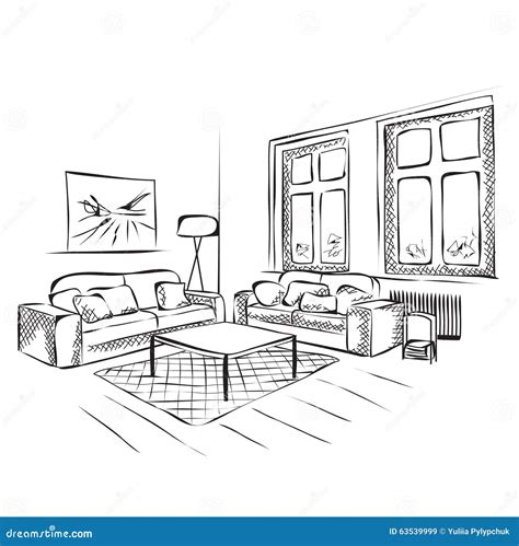 Outline Sketch Of A Interior Stock Vector Illustration Of Indoors