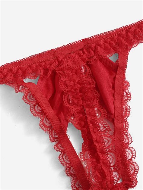 Bow Contrast Lace Crotchless Thong Shein Uk