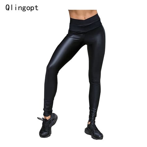 buy qlingopt casual women leggings fitness pu patchwork mesh insert leggins