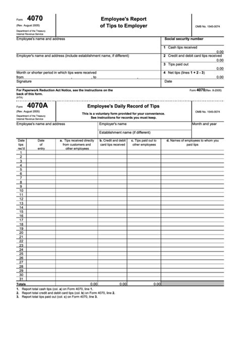 Irs Form 4070 Fillable Printable Forms Free Online