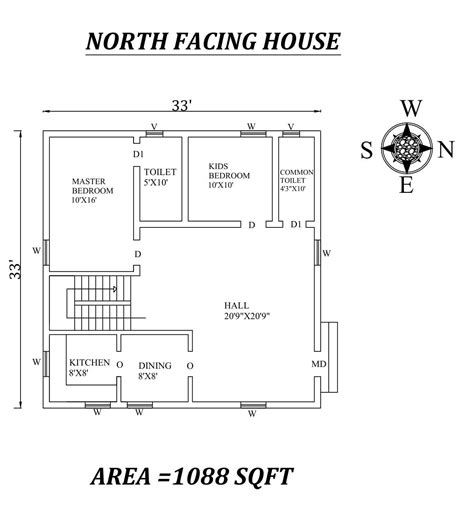33x33 Amazing North Facing 2bhk House Plan As Per Vastu Shastra