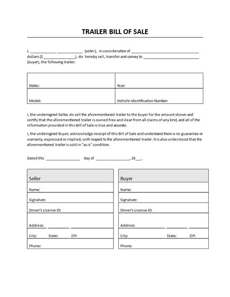 The Trailer Bill Of Sale Form Is Shown In This File It Shows An Image Of A