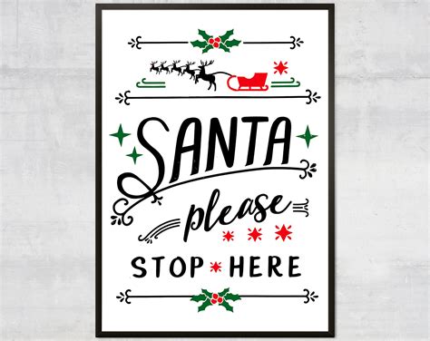 Santa Please Stop Here Print Xmas Art Print Holiday Home Etsy