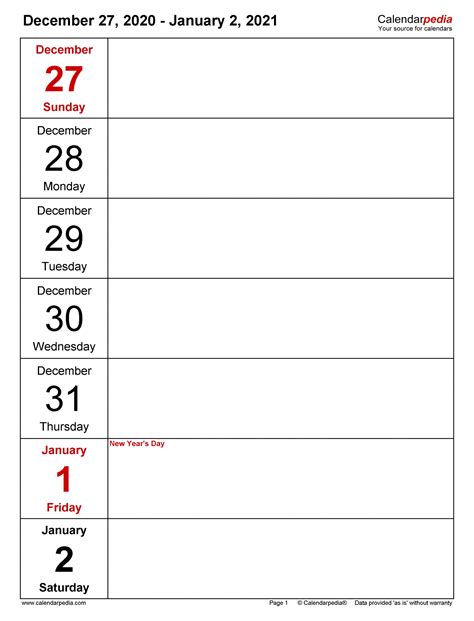 Weekly Blank Calendar 2021 Printable Calendar Template 2022