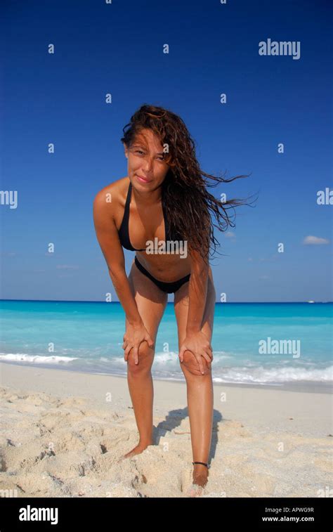 Costa Rican Latin Girl In Bikini Posing On The Beach Stock Photo Alamy