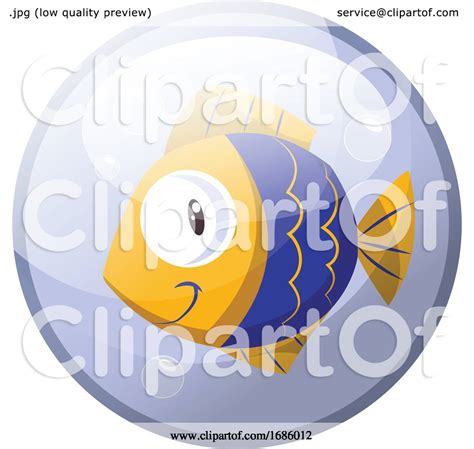 Cartoon Character Of A Blue And Yellow Fish Smiling In The