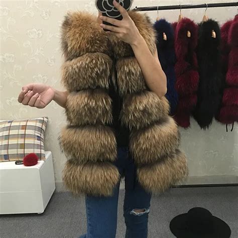reroyfu best real natural fur vest women s genuine raccoon fur leather jacket overcoat girl s