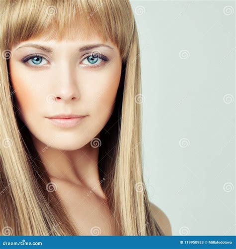 Young Blonde Woman Face Closeup Female Model With Blonde Hair O Stock