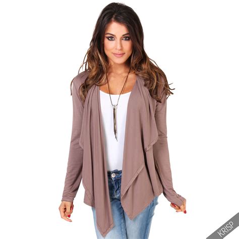 Womens Basics Open Front Casual Waterfall Jersey Cardigan Cover Up