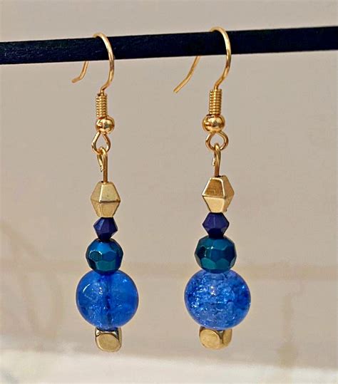 Gold Plated Beaded Drop Earrings Etsy