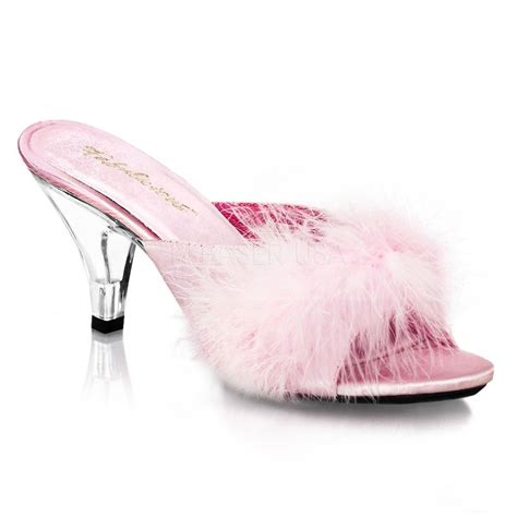 Pleaser Womens Sexy High Heels Marabou Pink Feather Slippers Evening 3