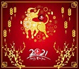 Golden Chinese New Year 2021 Poster with Ox and Frame 696495 Vector Art ...