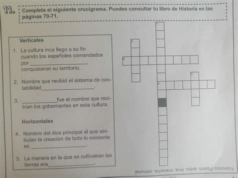 Completa El Siguiente Crucigrama Puedes Consultar Tu Libro De Historia