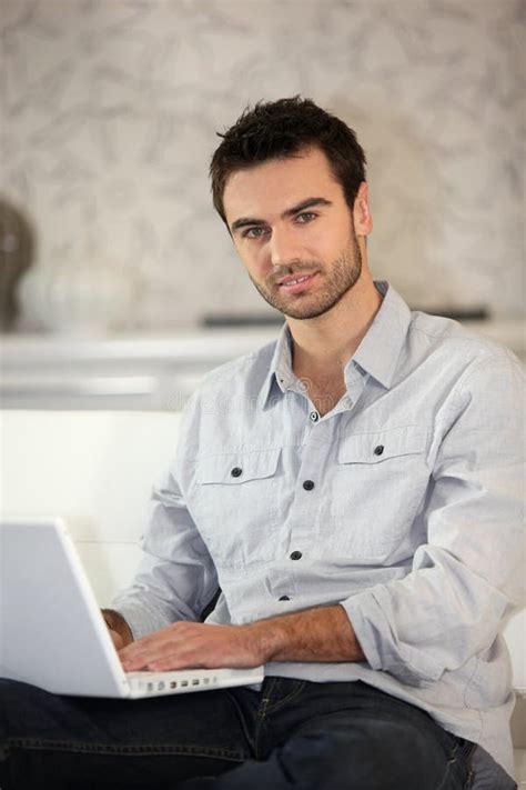 Man Working On His Laptop Stock Image Image Of Laptop 22920209