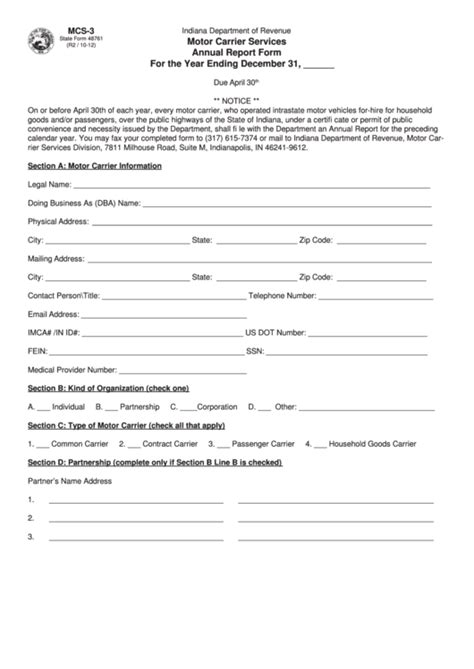 Fillable Form Mcs 3 Motor Carrier Services Annual Report Form