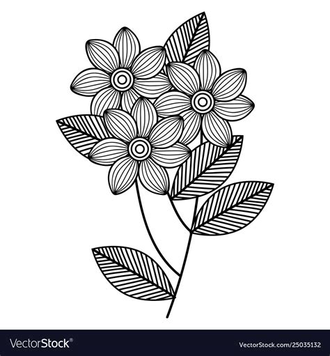 Beautiful Flowers Drawing Monochrome Royalty Free Vector