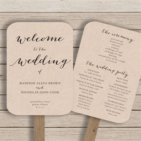 Wedding Program Fan Template Printable Rustic Wedding Fan Editable By