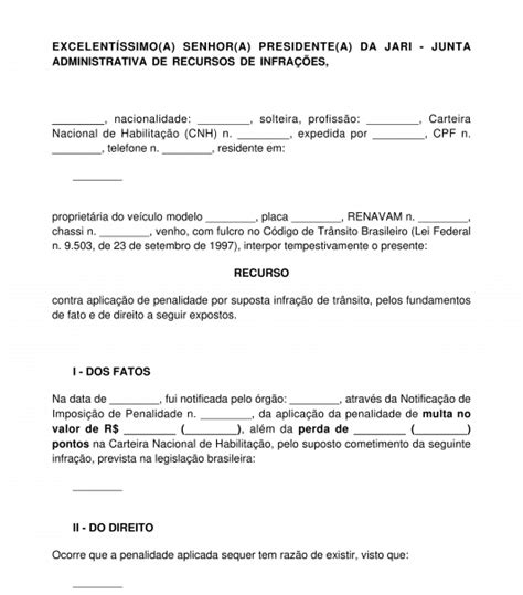 Recurso Contra Multa De Trânsito Modelo Word E Pdf