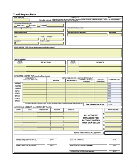 sample travel request forms   ms word
