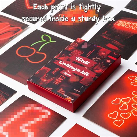 Yopyame 50pcs Red Neon Aesthetic Pictures Wall Collage Kit Neon Red Photos Collections Collage