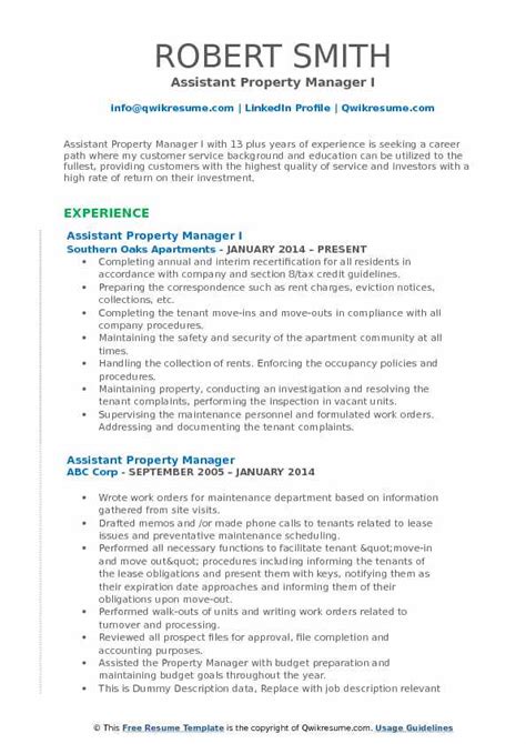 Writing an effective resume objective statement is key when applying for business management positions. Assistant Property Manager Resume Samples | QwikResume