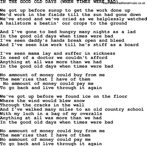 In The Good Old Days When Times Were Bad By Merle Haggard Lyrics