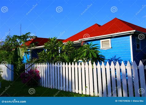 Colorful Caribbean Houses In The English Harbour Antigua Island Stock
