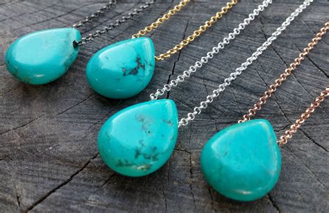 Turquoise Necklace Gold Boho Necklace For Women Genuine Turquoise