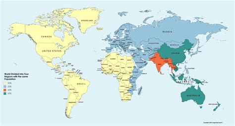 Mapped The World Divided Into 4 Regions With Equal Populations