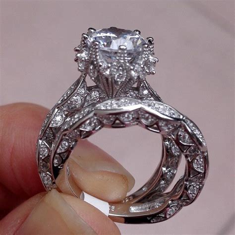 Yobest New 2pcset Wedding Ring Silver Color Crystal Aaa Cz Stone