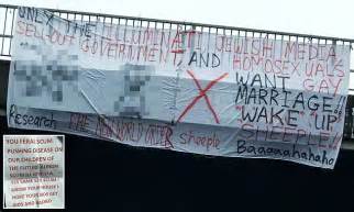 Protesters Hang Bizarre Anti Same Sex Marriage Banner