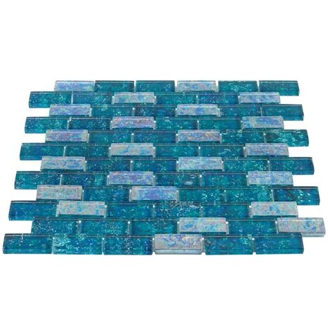 Laguna Iridescent Aquamarine 1x2 Brick Glass Tile Glass Tile Mosaic