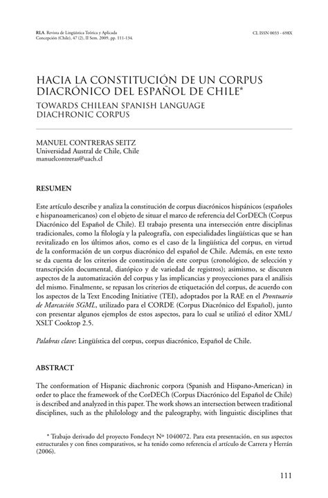 Pdf Hacia La ConstituciÓn De Un Corpus DiacrÓnico Del EspaÑol De Chile