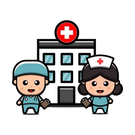 Premium Vector Cute Doctor And Nurse In Front Of Hospital Building