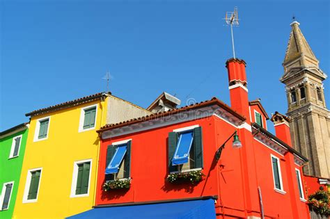 Row Of Colorful Houses On The Island Burano Venice Italy Stock Image