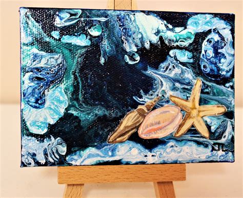 Starfish And Seashell Acrylic Painting Over An Original Etsy