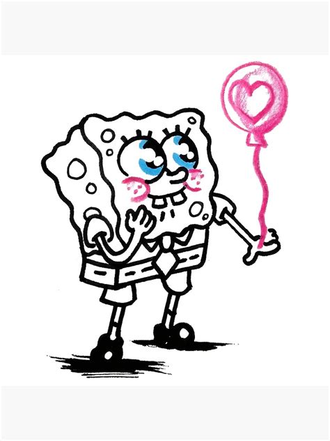 Spongebob With A Heart Balloon Classic Drawing Illustration Illusion Emoji Meme Cartoon
