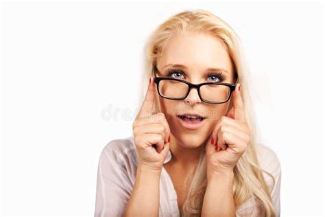 Geek Adjusting Her Nerdy Glasses Stock Photography Image 27887812