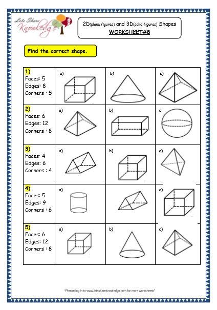 Printable 3d Shapes Worksheets For Grade 3 Thekidsworksheet