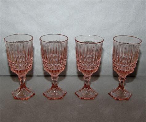Fostoria Heritage Pattern Pink Glass Goblets Set Of 4